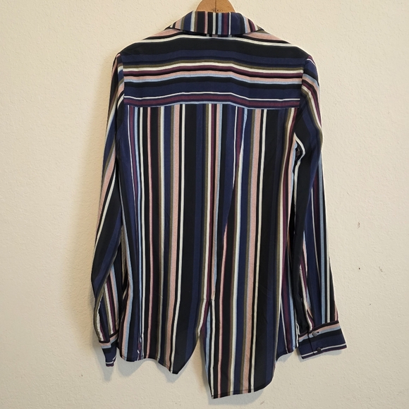 NWT Nicole Miller Artelier 100% Silk Blouse Striped Asymmetrical Top MSRP $275 - Picture 3 of 16
